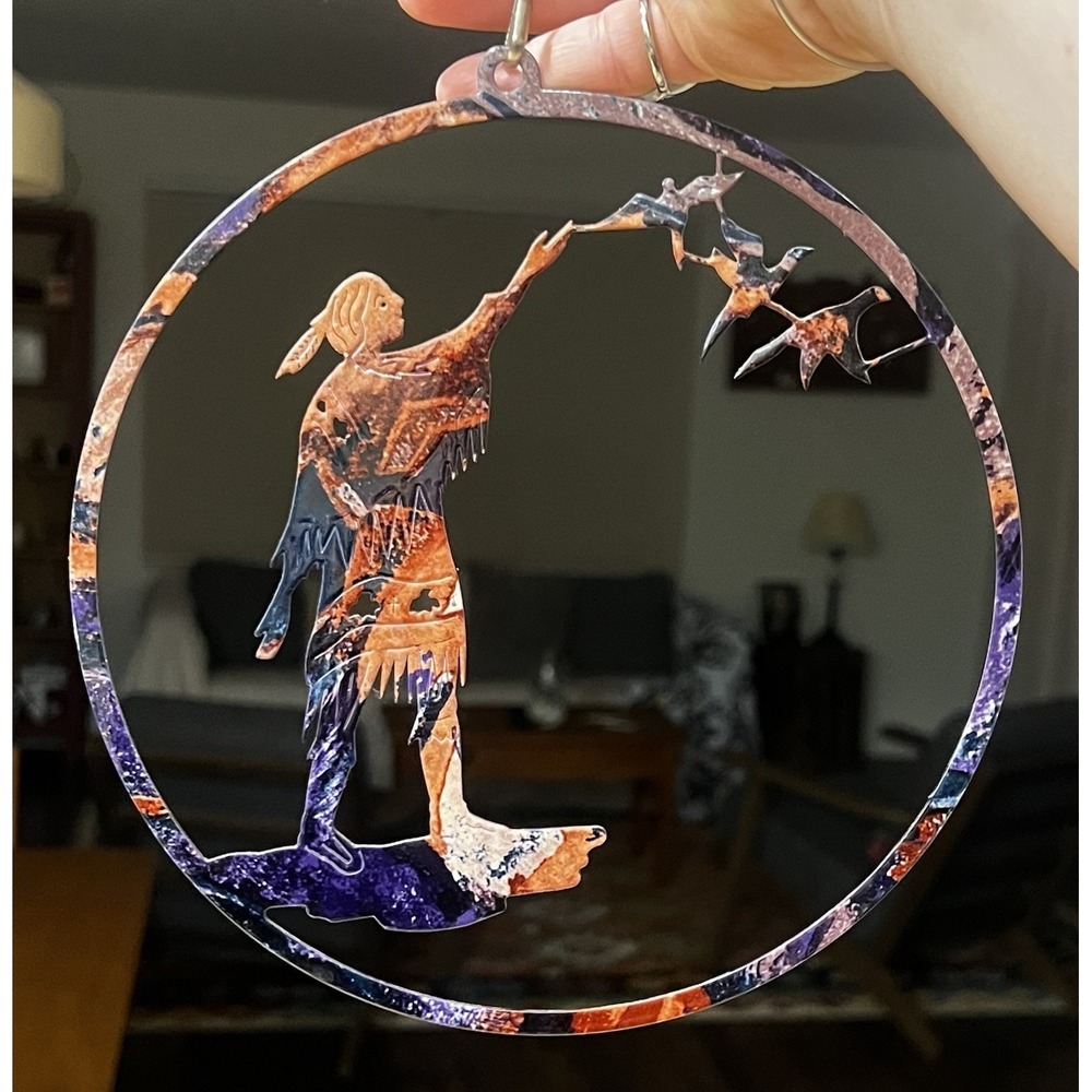 Painted Laser Cut 8"‎ Metal Hanging Sign Decor Native American Themed